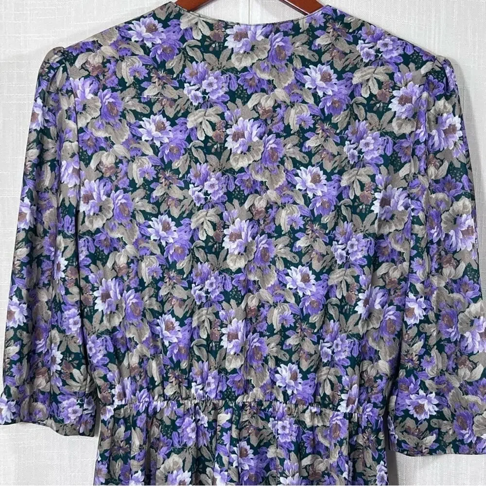 Vintage 70’s California Looks Floral Long Sleeve Button Front Dress Size 12P